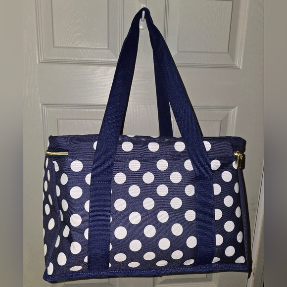 NWOT Kate Spade Navy Blue & White Polka Dot Insulated Cooler Shoulder Bag Large - Picture 2 of 9